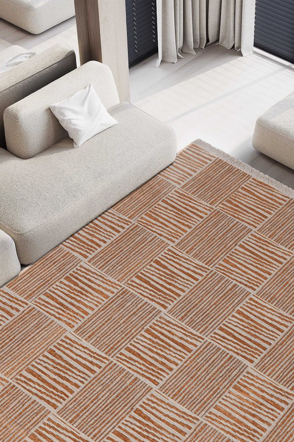 TEPPI 23043A gulvtppe m. mnster, rektangulr - orange jute og chenille (160x230)