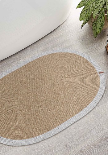 TEPPI 9020116 gulvtppe, oval - natur og gr bomuld (80x120)