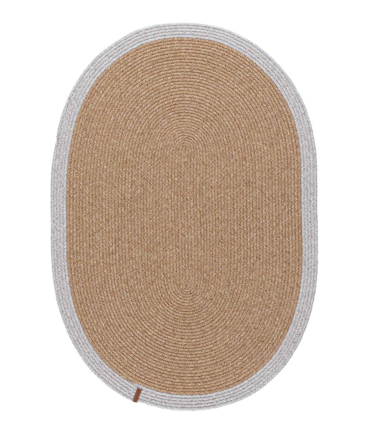 TEPPI 9020116 gulvtppe, oval - natur og gr bomuld (80x120)