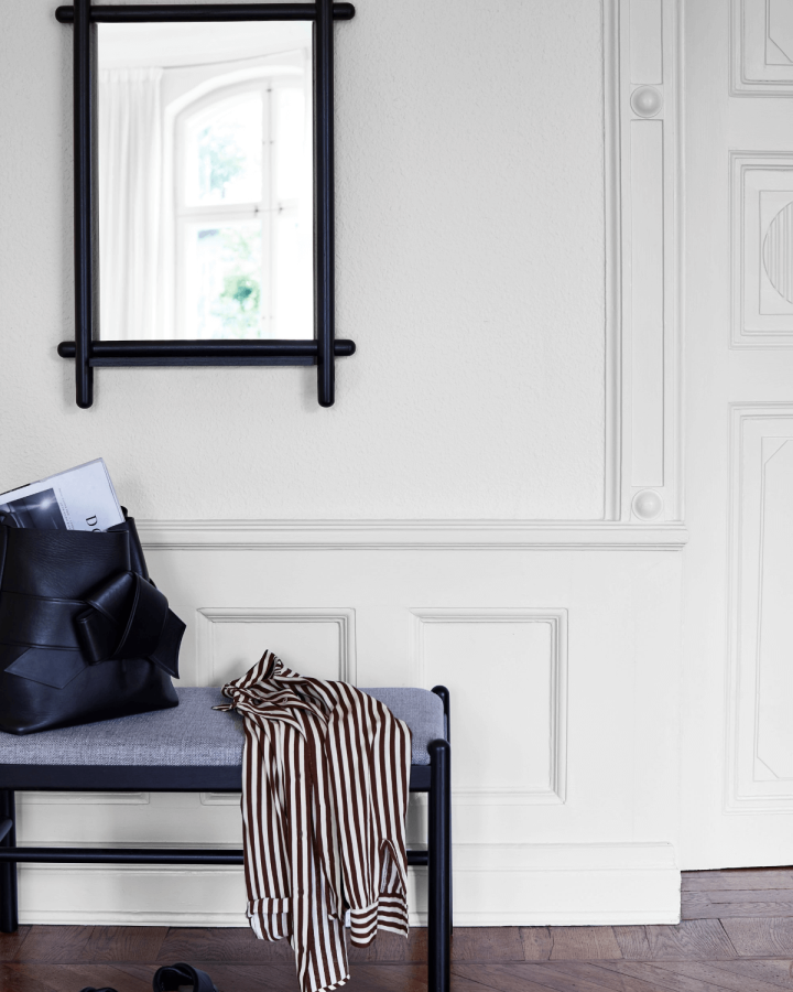 ROWICO rektangulr Milford bnk - gr polyester og sort eg (80x40)