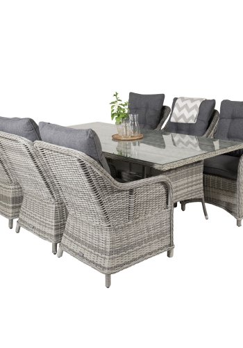 VENTURE DESIGN Vikelund hagestol, med armlener og 2 puter - gr polyester og gr polyrattan