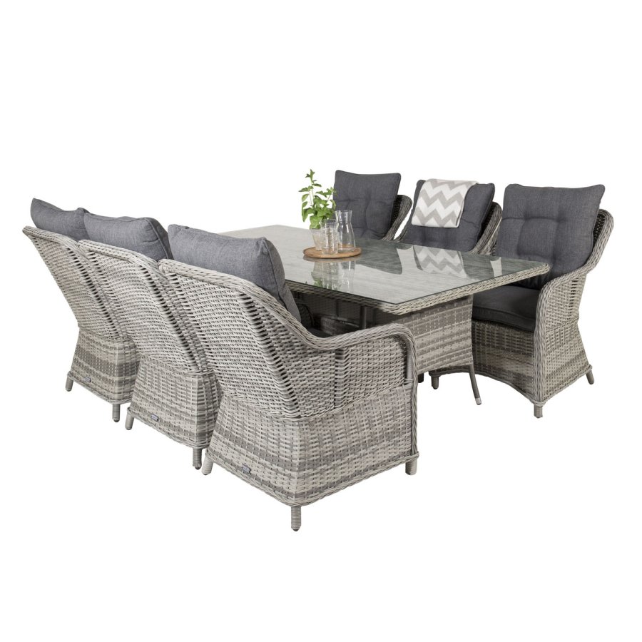 VENTURE DESIGN Vikelund hagestol, med armlener og 2 puter - gr polyester og gr polyrattan