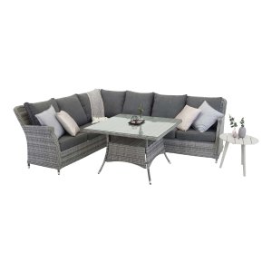 VENTURE DESIGN Vikelund hjrne havesofa m. gr hynder - gr rattan og aluminium