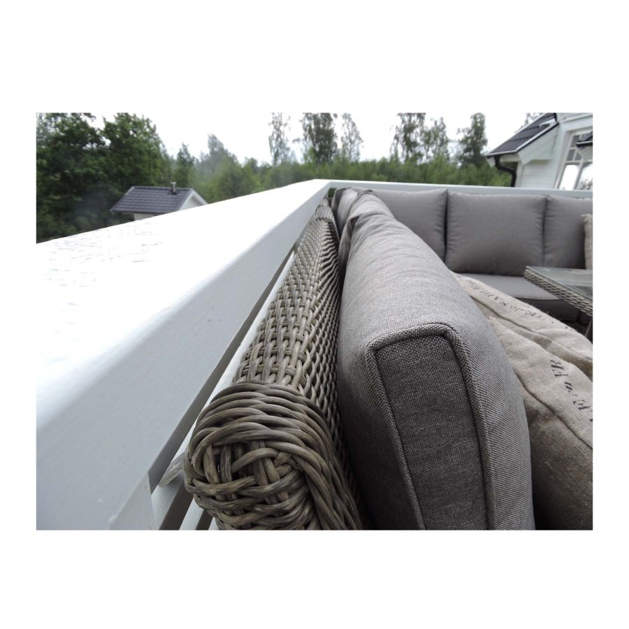 VENTURE DESIGN Vikelund hjrne hagesofa med sandputer - naturrotting og aluminium