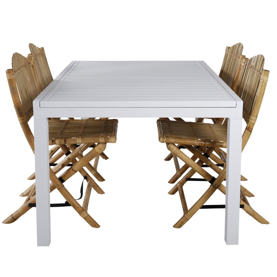 VENTURE DESIGN Stokkstol for hagen, med pute - grtt stoff, naturlig bambus og rotting