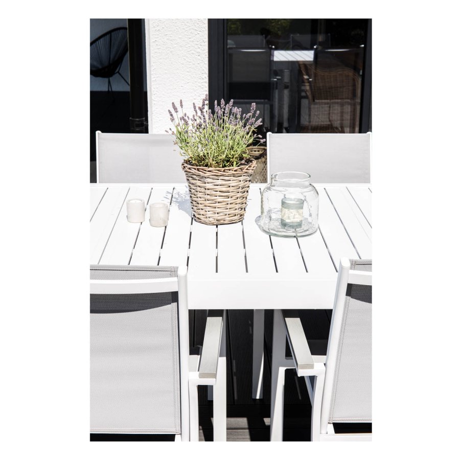 VENTURE DESIGN rektangulrt Marbella hagebord med uttrekk - hvit aluminium 