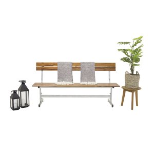 VENTURE DESIGN rektangulr Lie havebnk m. rygln - natur akacietr og slv stl 
