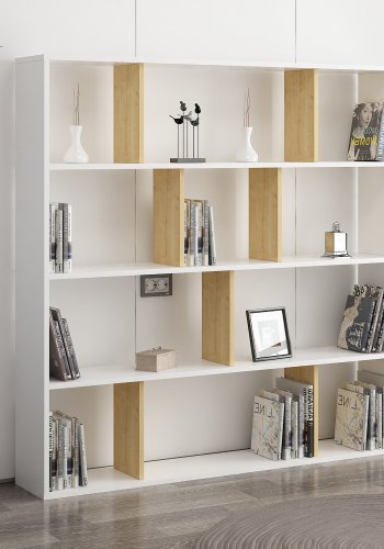 FUNZI LIVING Hodbi Bücherregal - natürliches und weißes Melamin