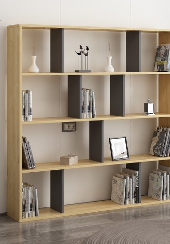 FUNZI LIVING Hodbi Bücherregal - natürliches und anthrazitgraues Melamin