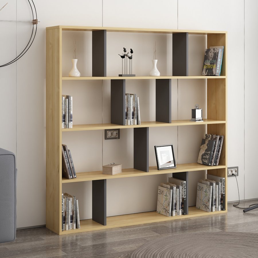 FUNZI LIVING Hodbi Bücherregal - natürliches und anthrazitgraues Melamin