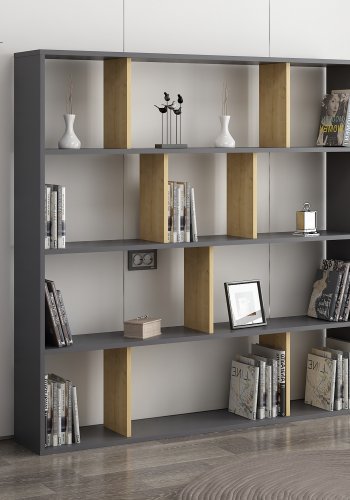 FUNZI LIVING Hodbi Bücherregal - natürliches und anthrazitgraues Melamin