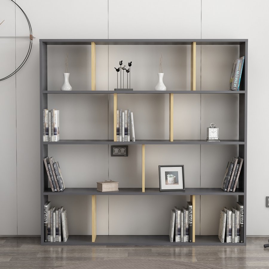 FUNZI LIVING Hodbi Bücherregal - natürliches und anthrazitgraues Melamin