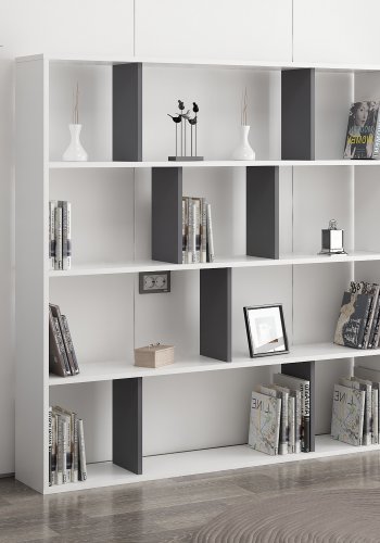 FUNZI LIVING Hodbi Bücherregal - weißes und anthrazitgraues Melamin