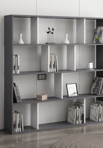 FUNZI LIVING Hodbi Bücherregal - weißes und anthrazitgraues Melamin