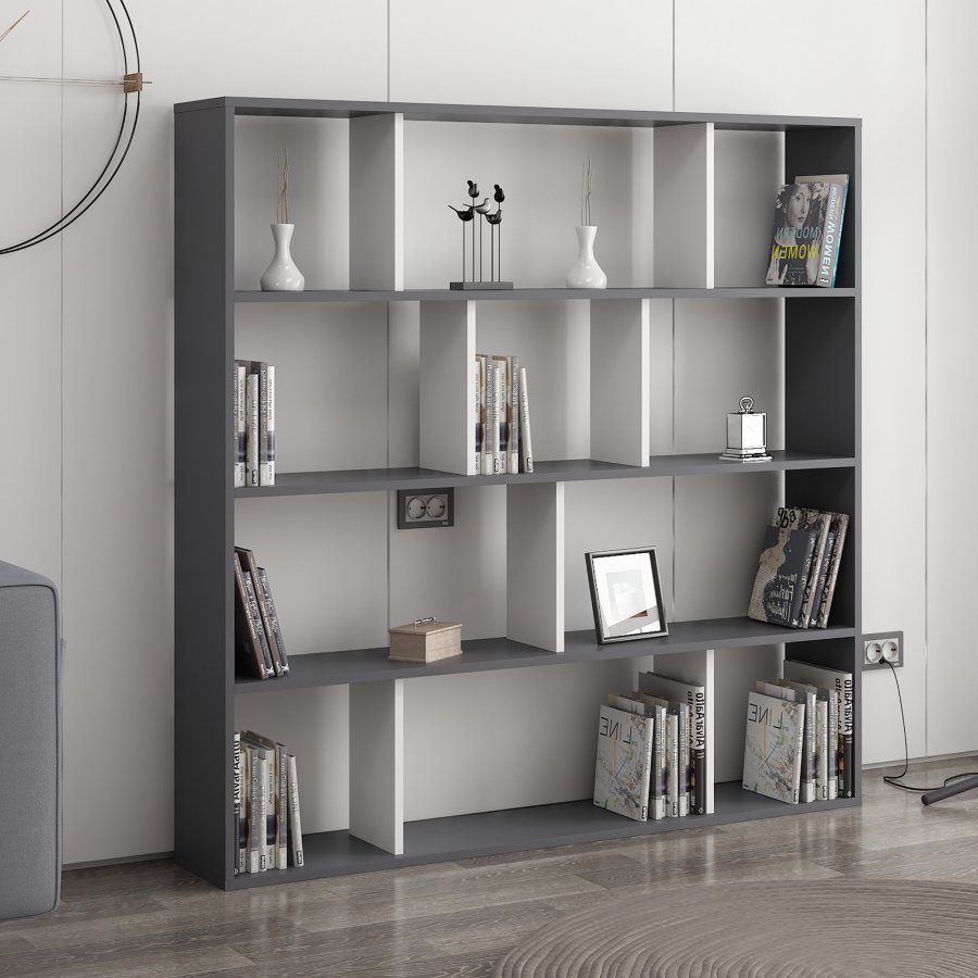 FUNZI LIVING Hodbi Bücherregal - weißes und anthrazitgraues Melamin