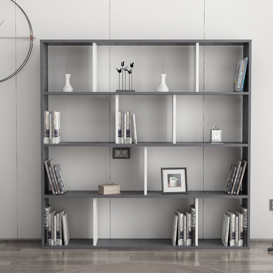 FUNZI LIVING Hodbi Bücherregal - weißes und anthrazitgraues Melamin