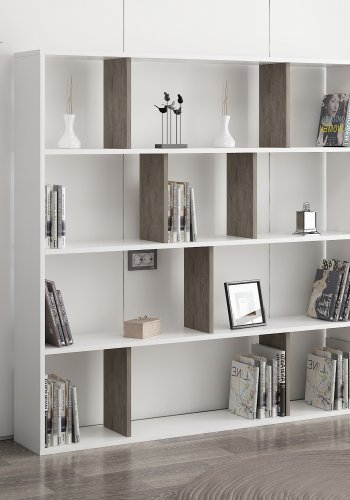 FUNZI LIVING Hodbi Bücherregal - Weiß und Wenge Melamin