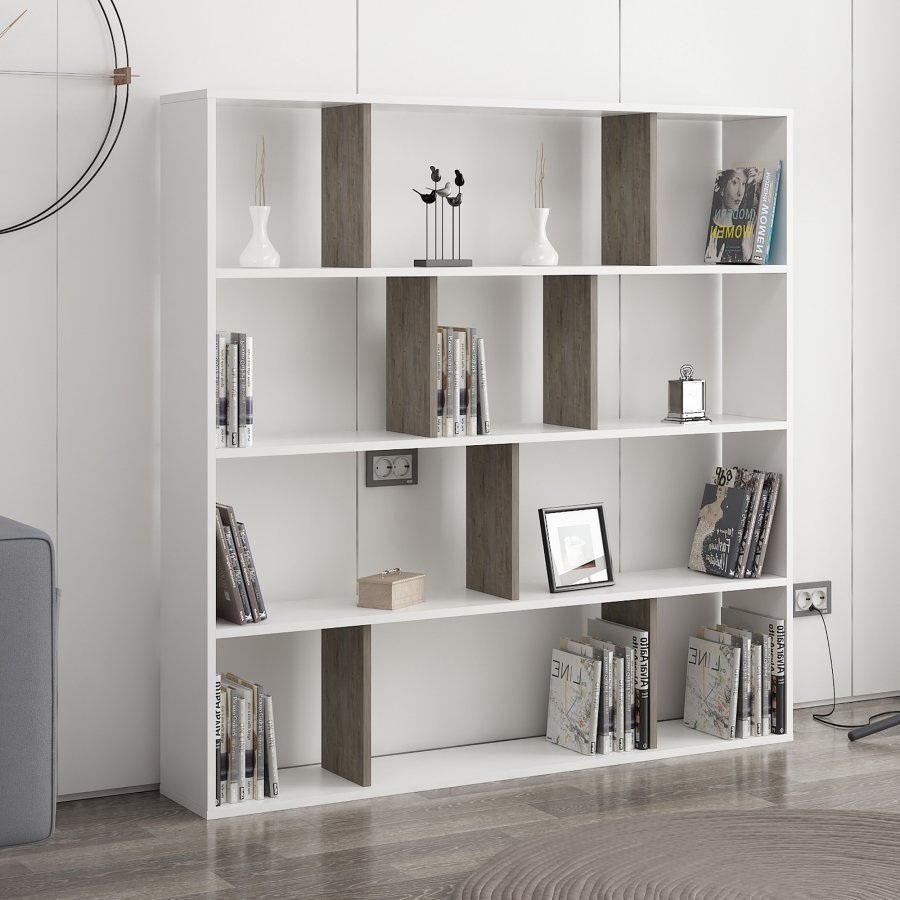 FUNZI LIVING Hodbi Bücherregal - Weiß und Wenge Melamin