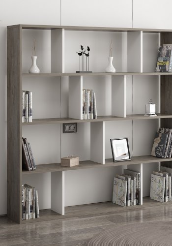 FUNZI LIVING Hodbi Bücherregal - Weiß und Wenge Melamin