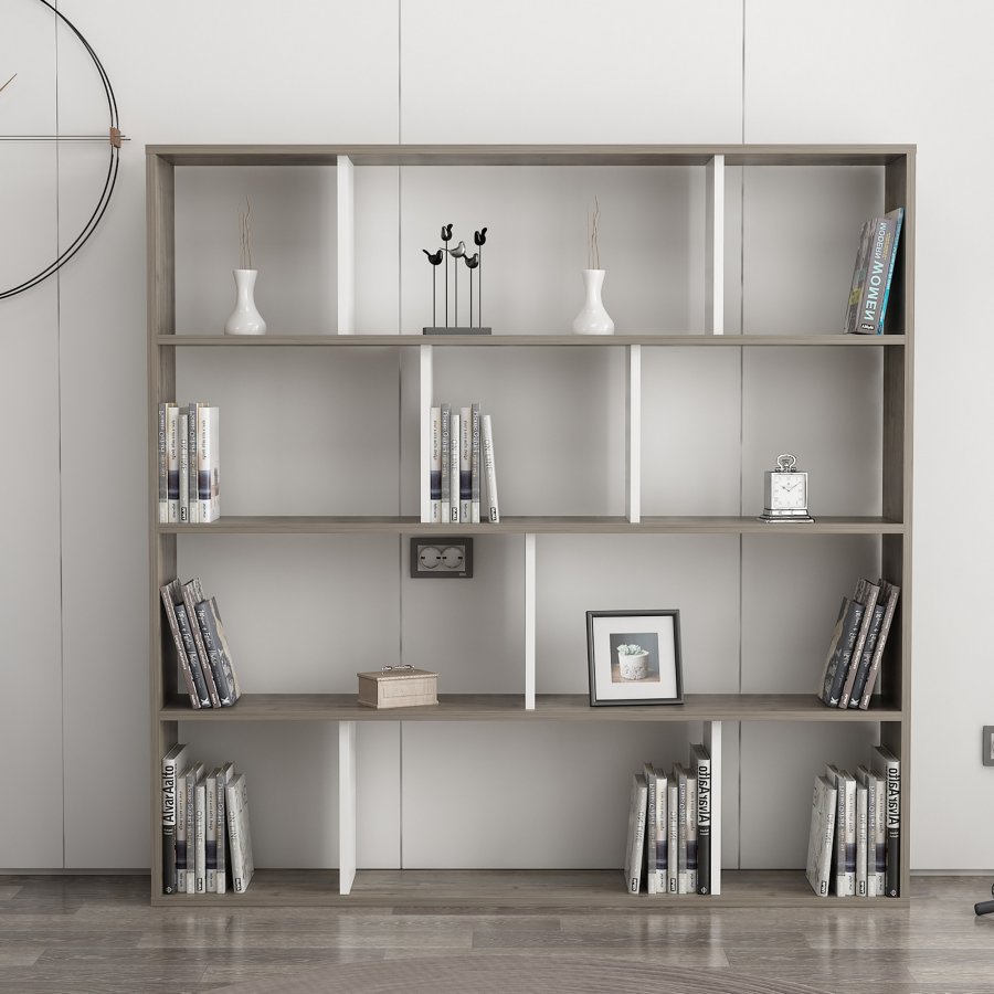 FUNZI LIVING Hodbi Bücherregal - Weiß und Wenge Melamin