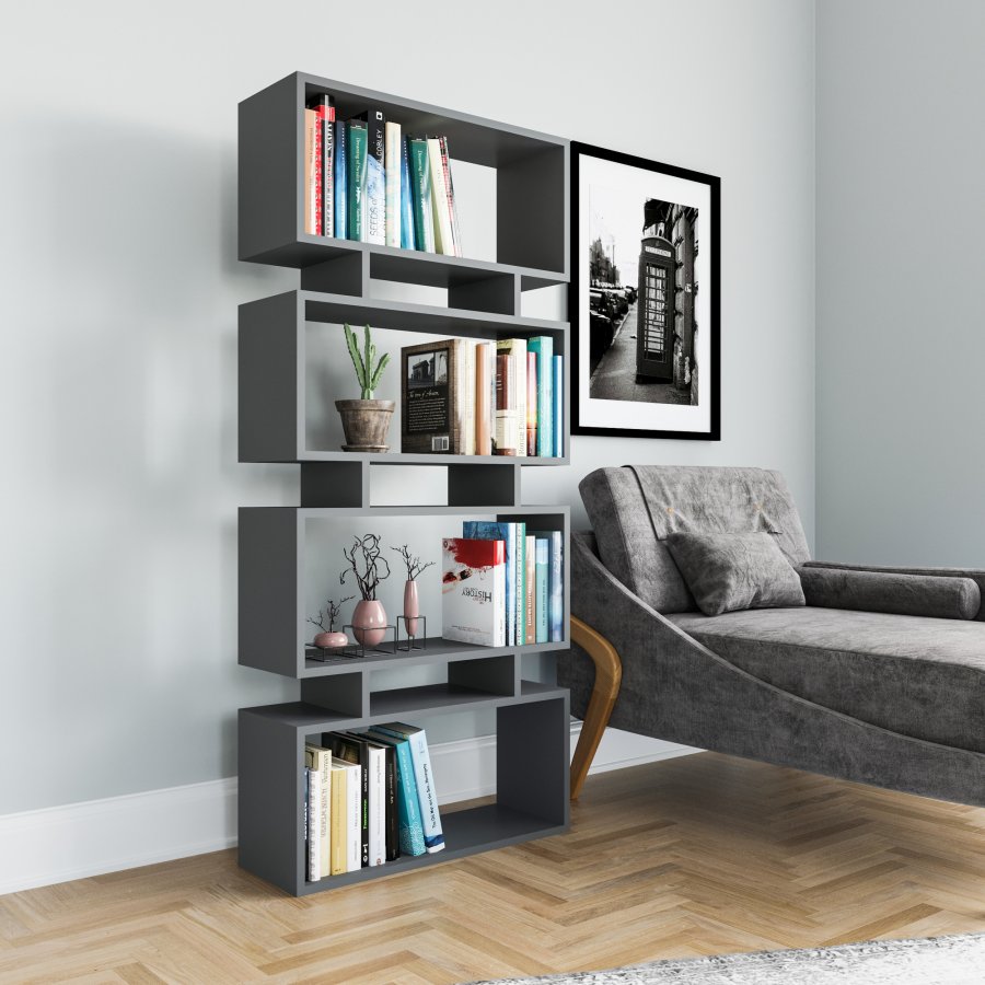 FUNZI LIVING Langdon Bücherregal - anthrazitgraues Melamin