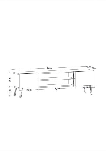 NORDVRK Bloom TV-bord, m. 2 drer og 1 hylle - hvit melamin (160x37,4)