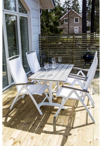 VENTURE DESIGN Albany 5-Positionen-Gartenstuhl mit Armlehnen - weißes Textilene und Aluminium, graues Aintwood