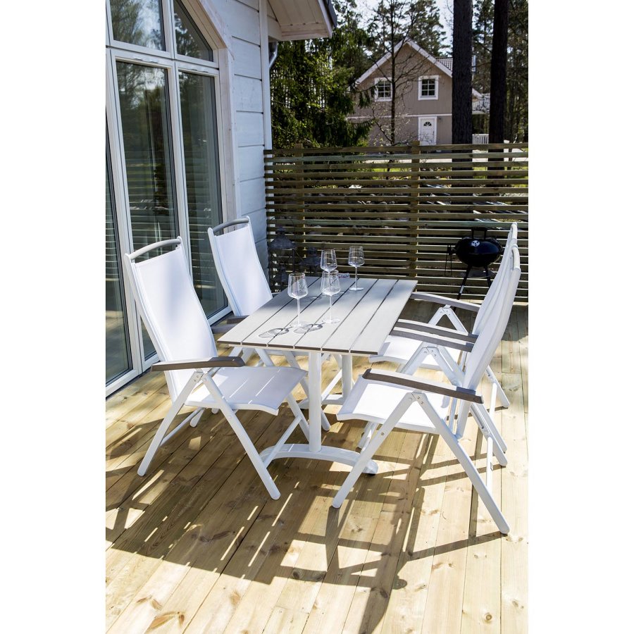 VENTURE DESIGN Albany 5-Positionen-Gartenstuhl mit Armlehnen - weißes Textilene und Aluminium, graues Aintwood