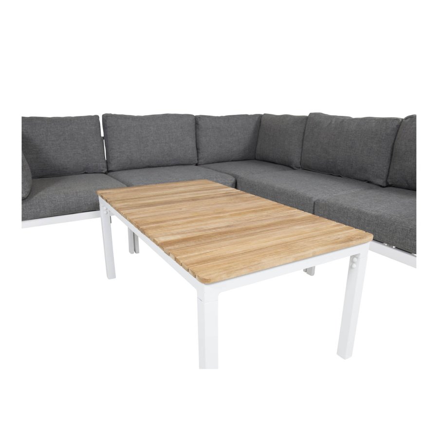 VENTURE DESIGN rektangulrt Brasilia hagebord - naturlig teak og hvit aluminium (110x60)