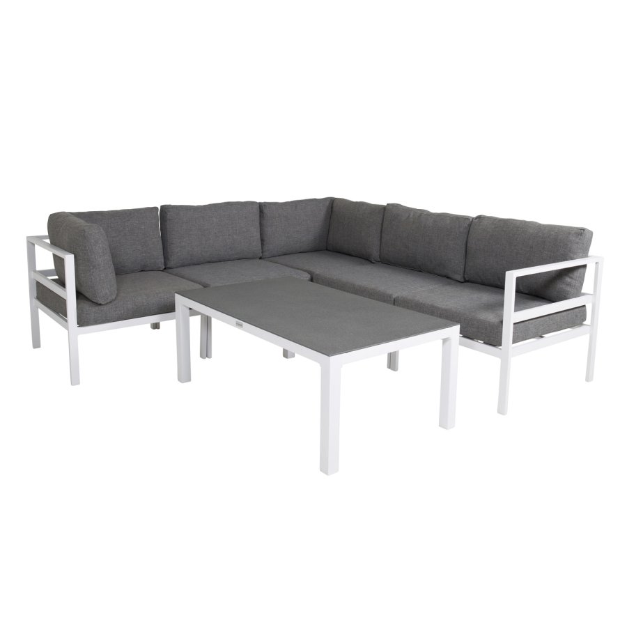 VENTURE DESIGN Copacabana Lyx midter modul til havehjrnesofa - gr olefin hynder og hvid aluminium