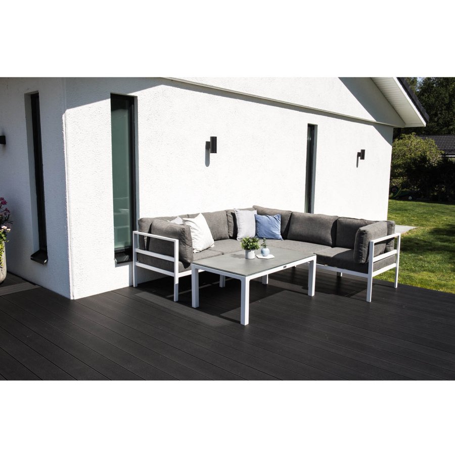 VENTURE DESIGN Copacabana Lyx midter modul til havehjrnesofa - gr olefin hynder og hvid aluminium