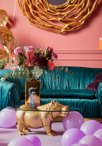 KARE DESIGN Hippo salongbord, ovalt - klart glass og gull polyresin (80x49)