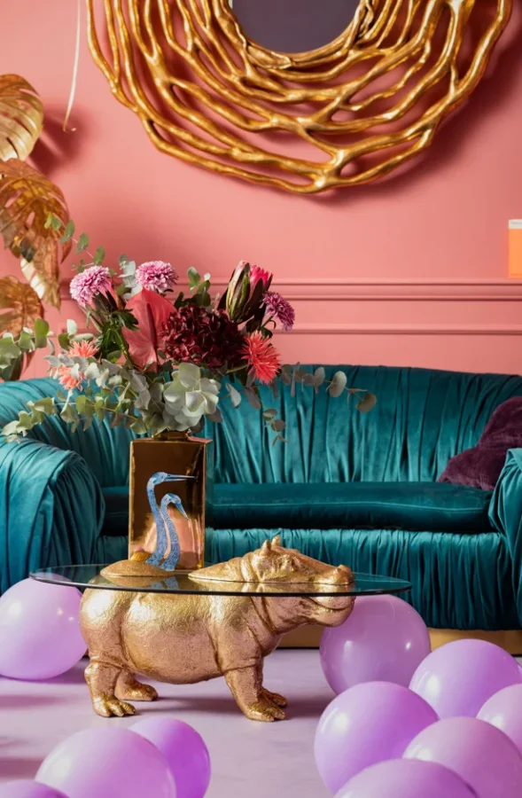 KARE DESIGN Hippo salongbord, ovalt - klart glass og gull polyresin (80x49)