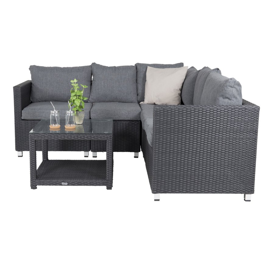 VENTURE DESIGN Vamos modulre sofasett - gr puter, glass, svart polyrattan og aluminium