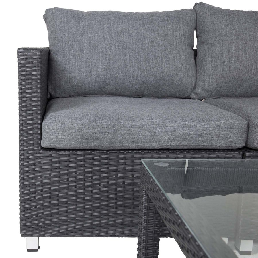 VENTURE DESIGN Vamos modulre sofasett - gr puter, glass, svart polyrattan og aluminium