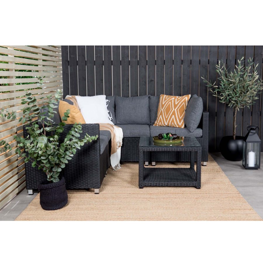 VENTURE DESIGN Vamos modulre sofasett - gr puter, glass, svart polyrattan og aluminium