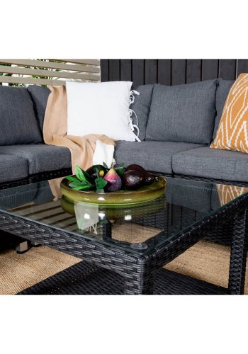 VENTURE DESIGN Vamos modulre sofasett - gr puter, glass, svart polyrattan og aluminium