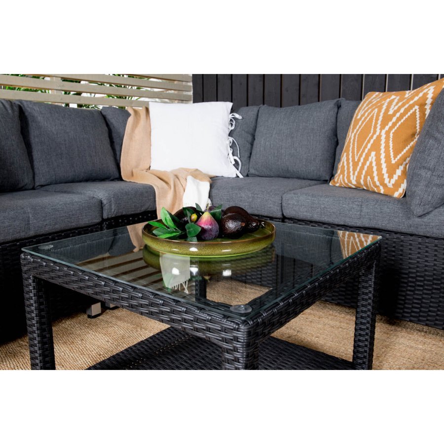 VENTURE DESIGN Vamos modulre sofasett - gr puter, glass, svart polyrattan og aluminium