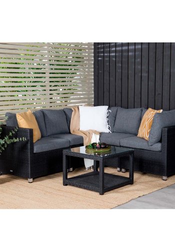 VENTURE DESIGN Vamos modulre sofasett - gr puter, glass, svart polyrattan og aluminium