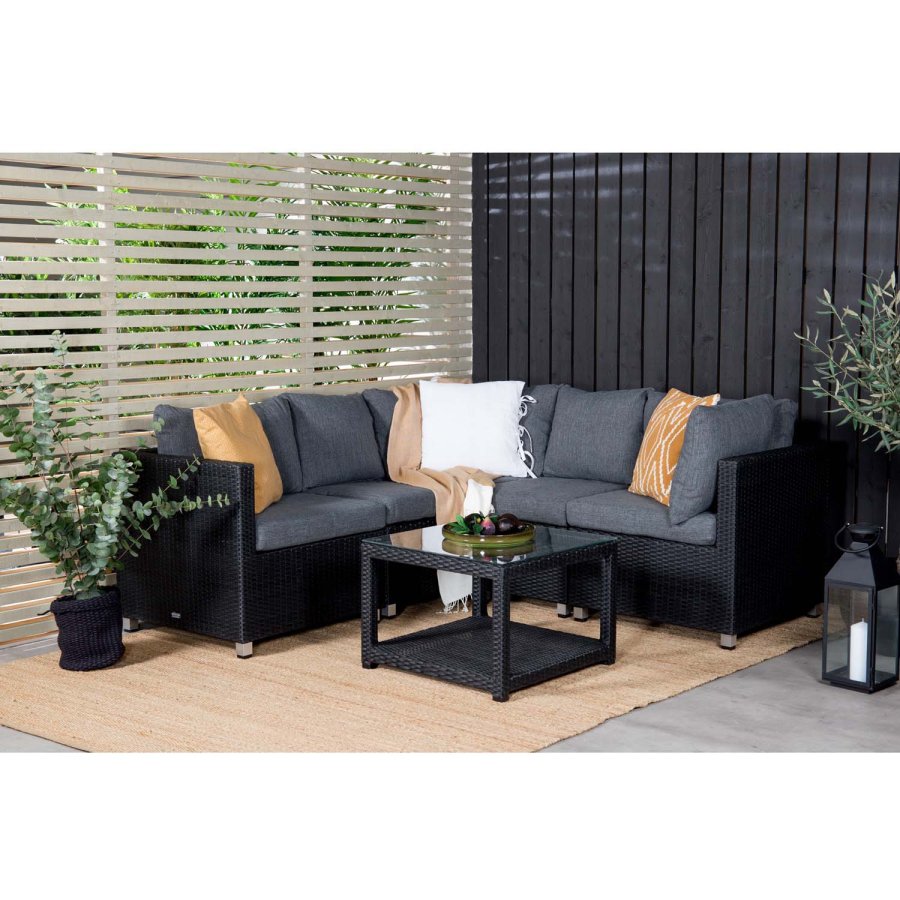 VENTURE DESIGN Vamos modulre sofasett - gr puter, glass, svart polyrattan og aluminium