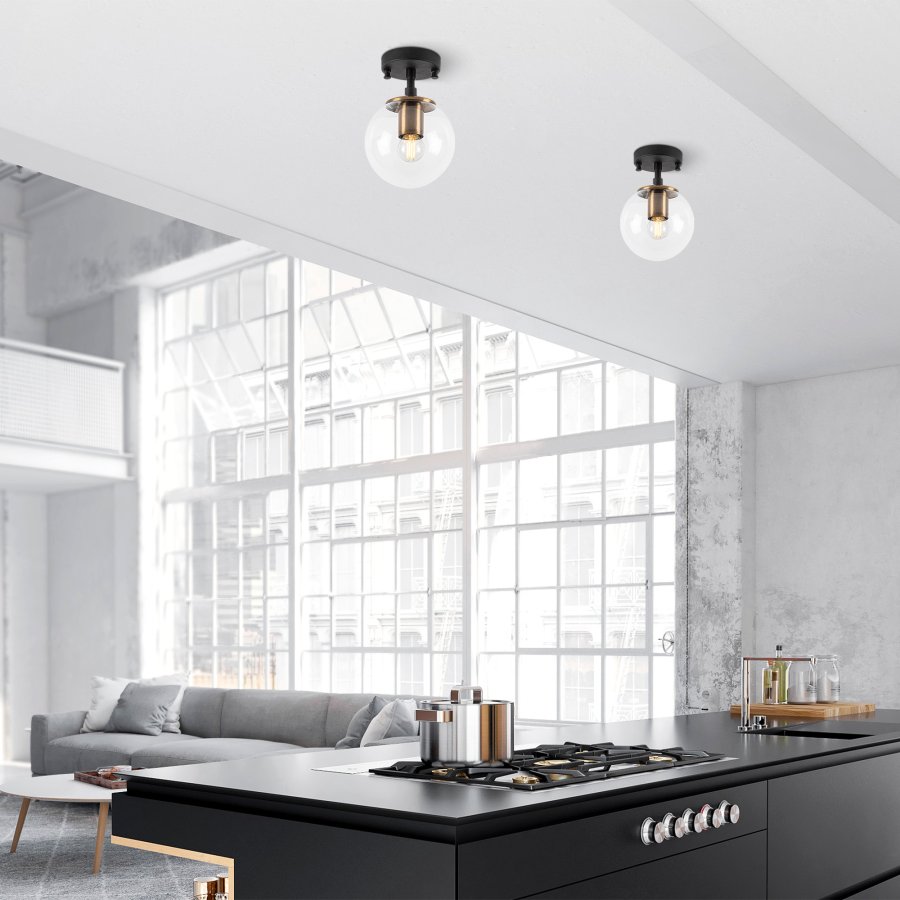 LUMI Atmaca taklampe - glass og svart metall