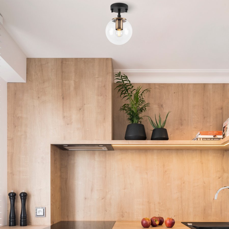 LUMI Atmaca taklampe - glass og svart metall