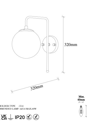 LUMI Aveiro Wandleuchte - Glas und Goldmetall