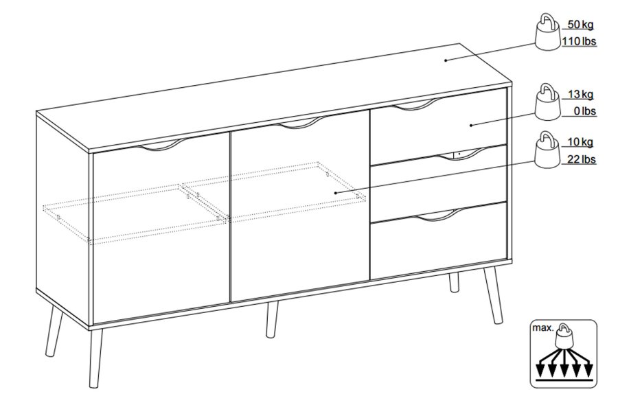 
TVILUM delta skænk - hvid/egestruktur, med 2 låger og 3 skuffer
