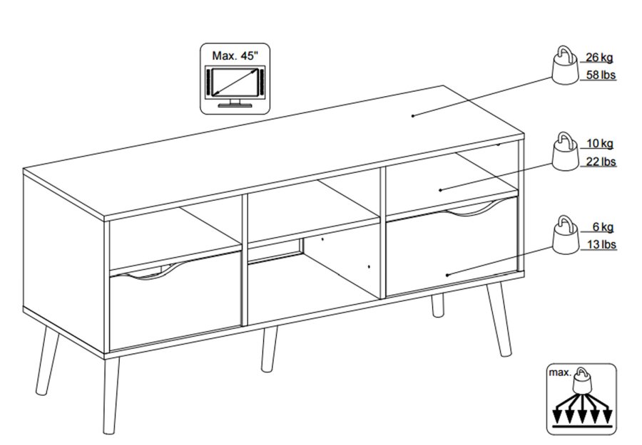 
TVILUM Delta TV-bord - hvid/egestruktur, 2 skuffer og 4 rum
