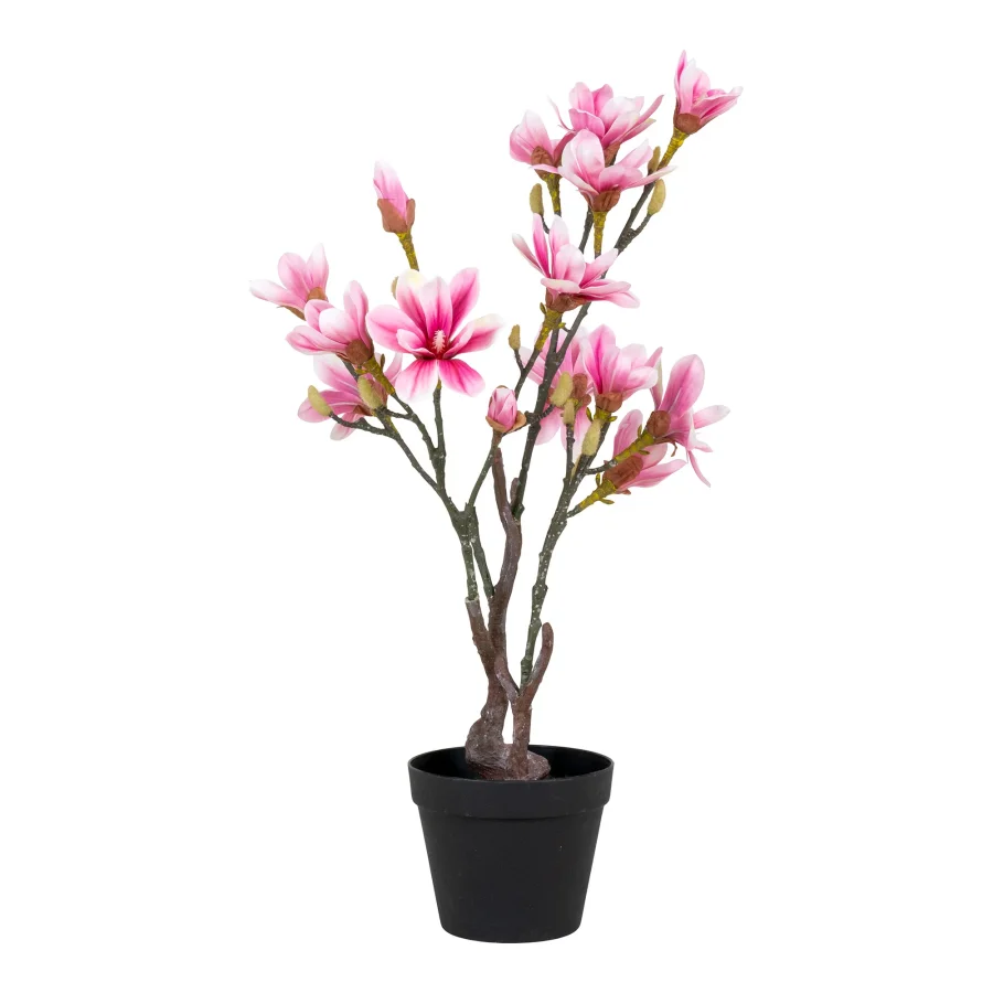 HOUSE NORDIC künstliche Magnolienpflanze – grüner und rosa Kunststoff (H:75)
