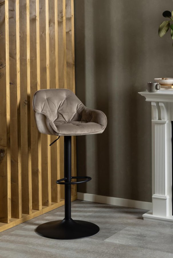 ACT NORDIC Brooke barstol, m. rygln, armln, drejefunktion, gaspatron - beige fljl og sort stl