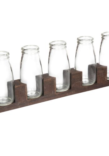 NORDVÄRK UP00533 vase - 5 glassflasker og brunt tre