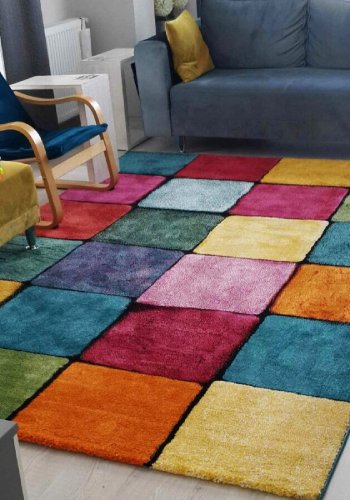 TEPPI Renkli teppe med ruter, rektangulrt - flerfarget polypropylen (200x290)