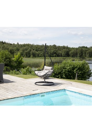 VENTURE DESIGN Vide Utomhus Hngstol med Dynor - Grtt Tyg, Svart Rotting och Stl
